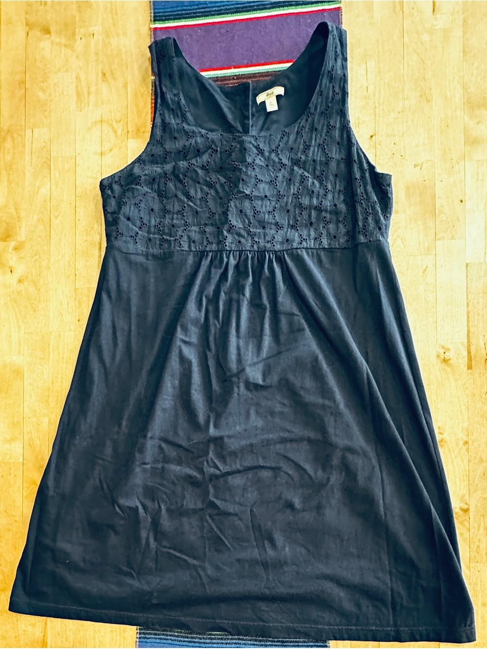 Navy Sleeveless Eyelet Bodice Dress
